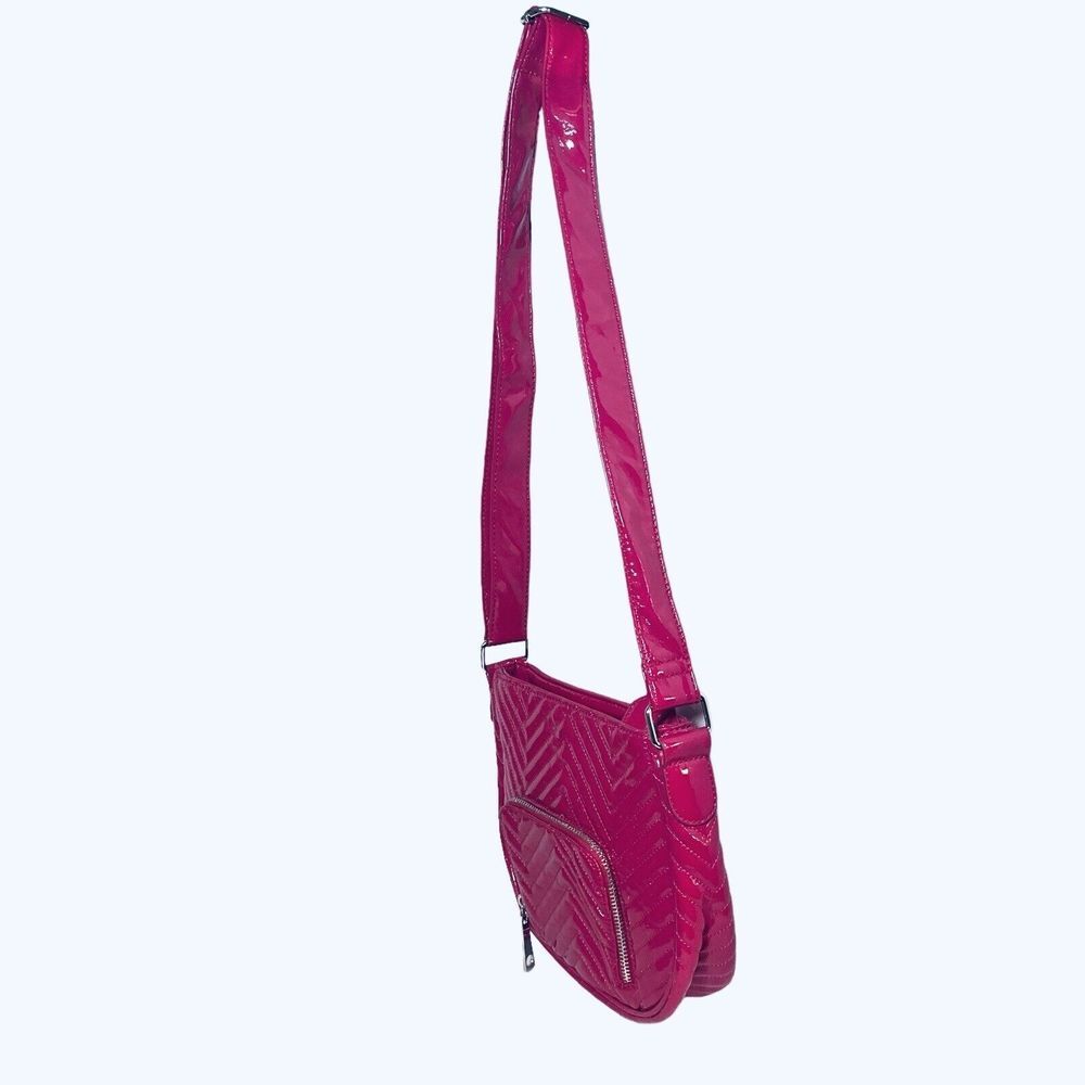 Big‎ Buddha Crossbody Bag Shoulder Tote Bright Pink Faux Patent Leather Chevron - Picture 4 of 16